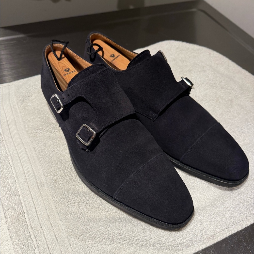 Crockett and Jones Navy Suede Lowndes Size 9E Double Monkstrap